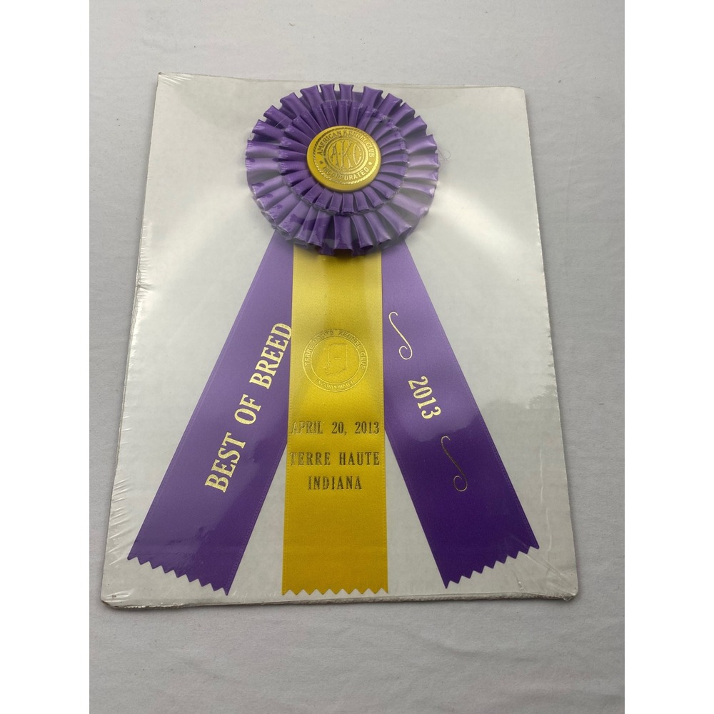 AKC Best of Breed Ribbon 2013 Terre Haute Kennel Club Dog Show Purple Gold Award